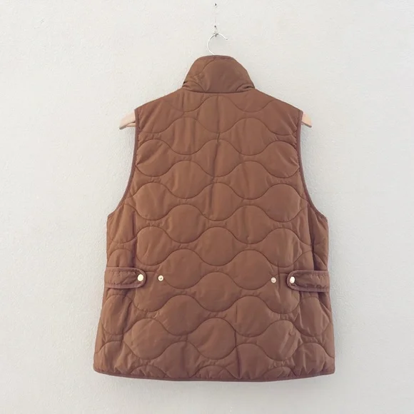 J. Crew Quilted Excursion Vest Large Camel Brown Puff Classic Preppy Equestrian - Picture 4 of 12